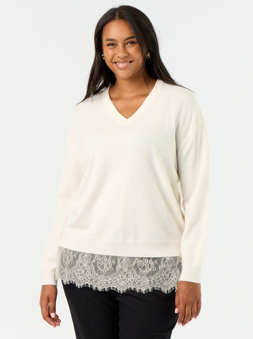 Pull 2-en-1 avec laine mélangée et dentelle - Kiabi Pull 2-en-1 avec laine mélangée et dentelle - Kiabi