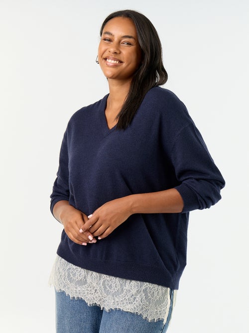 Pull 2-en-1 avec laine mélangée et dentelle - Kiabi