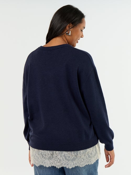 Pull 2-en-1 avec laine mélangée et dentelle - Kiabi