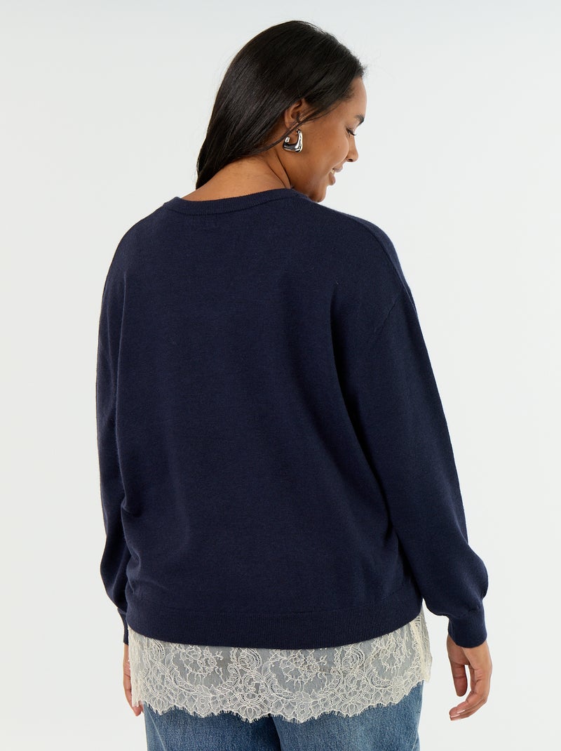 Pull 2-en-1 avec laine mélangée et dentelle Bleu - Kiabi