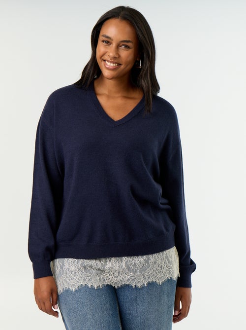 Pull 2-en-1 avec laine mélangée et dentelle - Kiabi