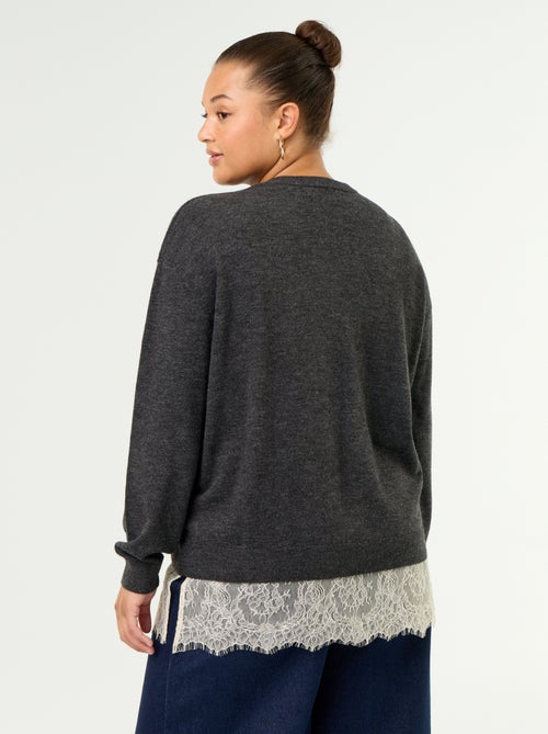 Pull 2-en-1 avec laine mélangée et dentelle - Kiabi