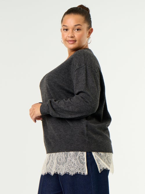 Pull 2-en-1 avec laine mélangée et dentelle - Kiabi