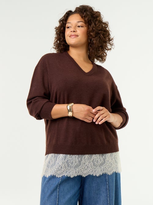 Pull 2-en-1 avec laine mélangée et dentelle - Kiabi