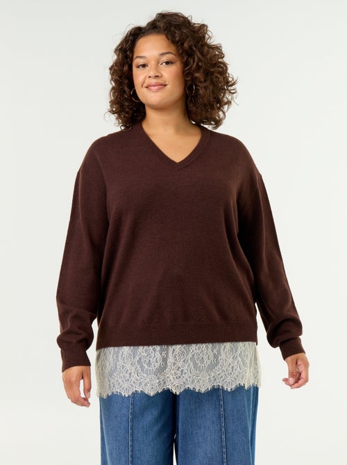 Pull 2-en-1 avec laine mélangée et dentelle - Kiabi