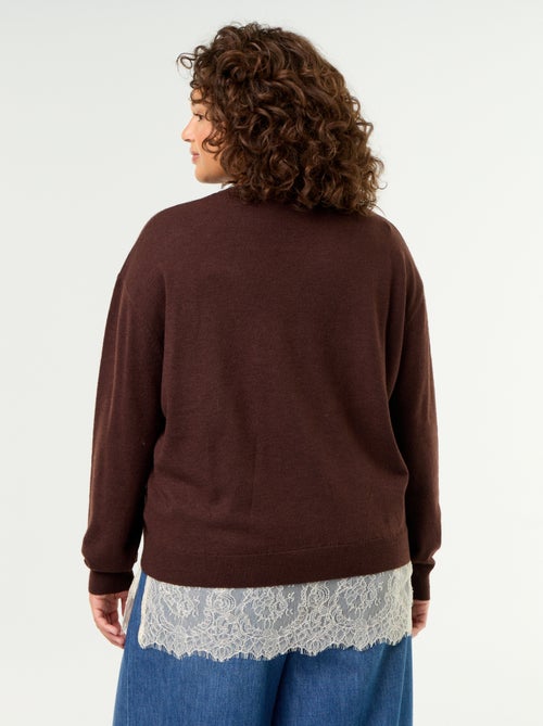 Pull 2-en-1 avec laine mélangée et dentelle - Kiabi