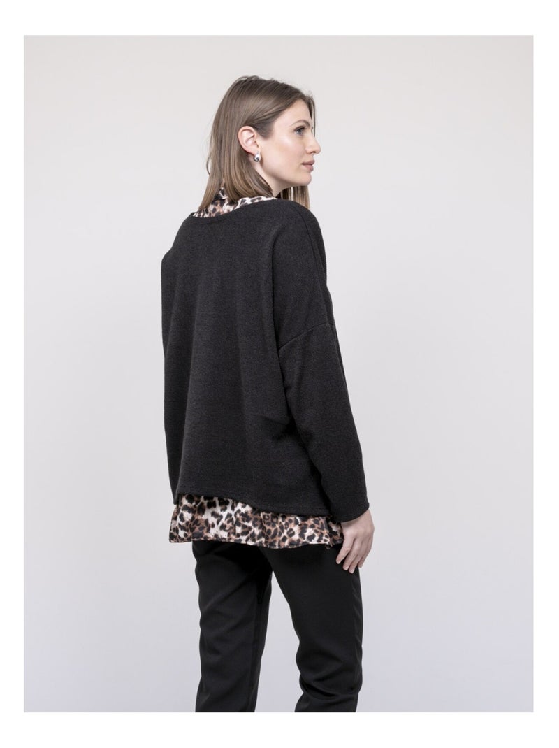 Pull 2 en 1 chemise léopard KUBILA Noir - Kiabi