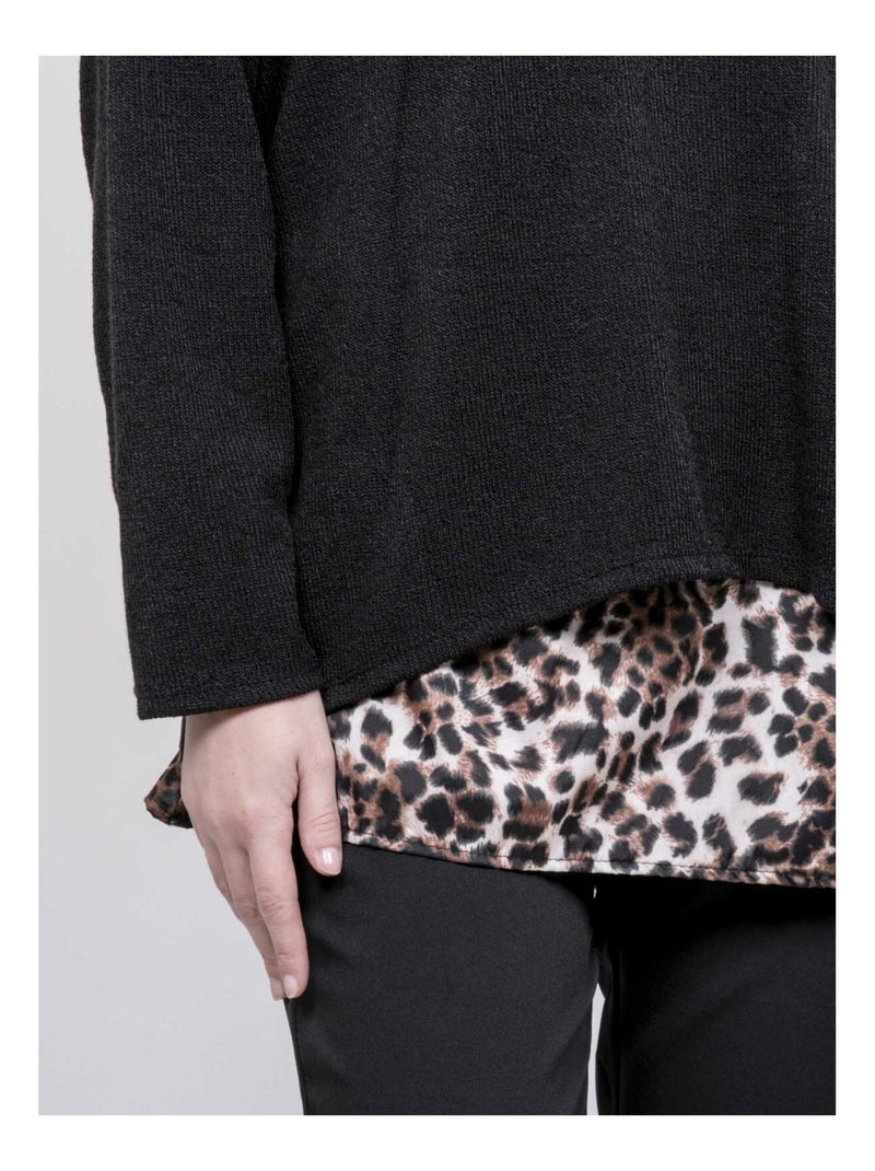 Pull 2 en 1 chemise léopard KUBILA Noir - Kiabi