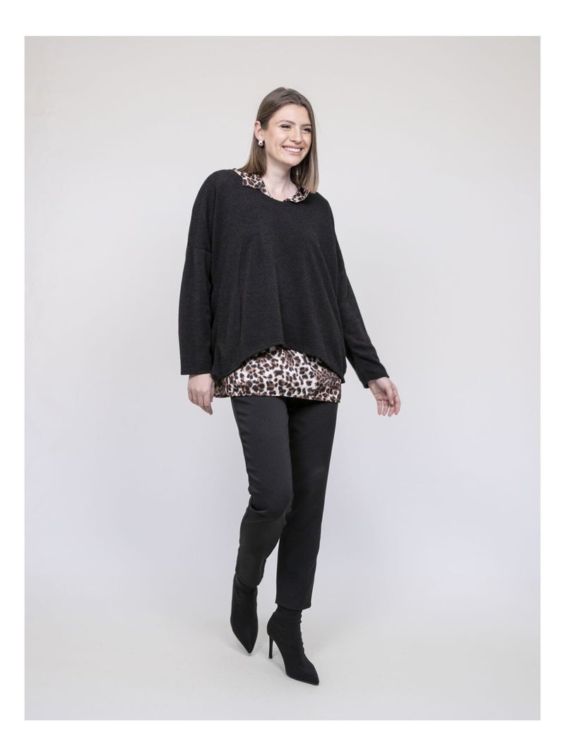 Pull 2 en 1 chemise léopard KUBILA Noir - Kiabi