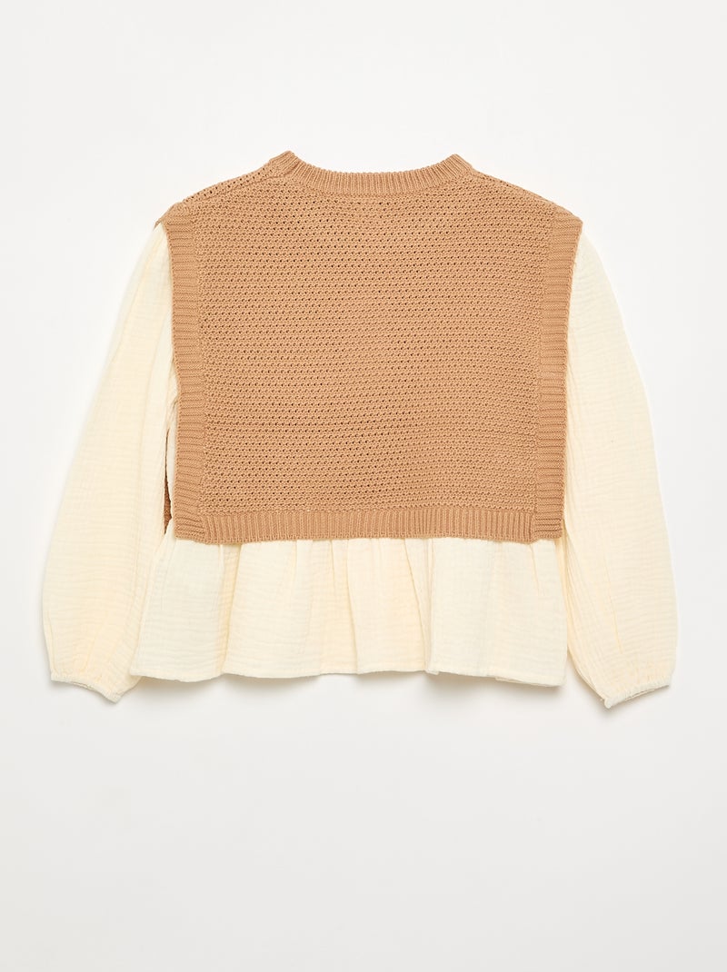 Pull 2 en 1 effet blouse Beige - Kiabi