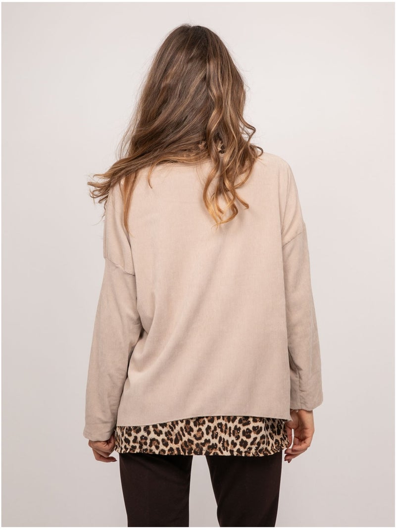 Pull 2 en 1 effet superposé col chemise léopard keva Beige - Kiabi