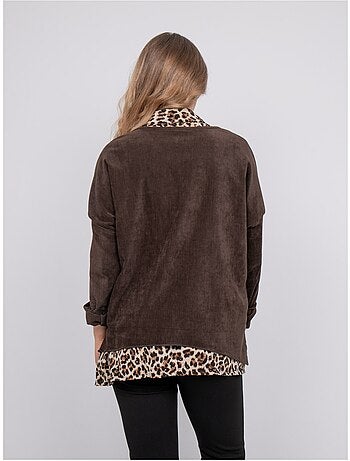 Pull 2 en 1 effet superposé col chemise léopard keva