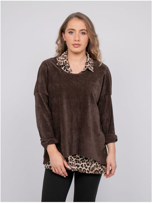 Pull 2 en 1 effet superposé col chemise léopard keva - Kiabi Pull 2 en 1 effet superposé col chemise léopard keva - Kiabi