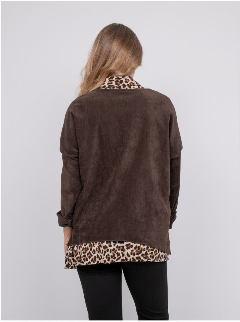 Pull 2 en 1 effet superposé col chemise léopard keva Marron - Kiabi