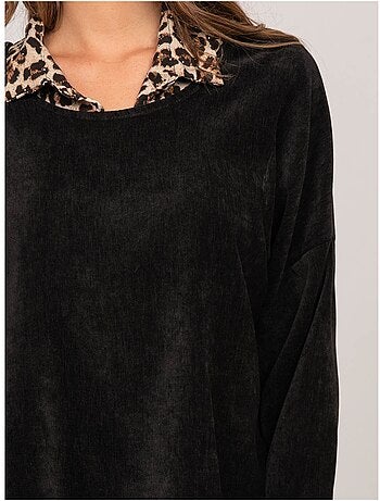 Pull 2 en 1 effet superposé col chemise léopard keva