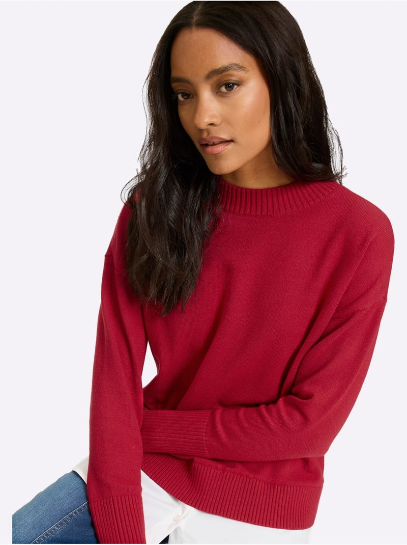 Pull 2 En 1 Empiècement Chemisier à L'ourlet - Taille Standard - Helline Rouge - Kiabi