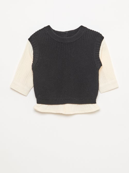 Pull 2 en 1 en tricot et double gaze de coton - Kiabi Pull 2 en 1 en tricot et double gaze de coton - Kiabi