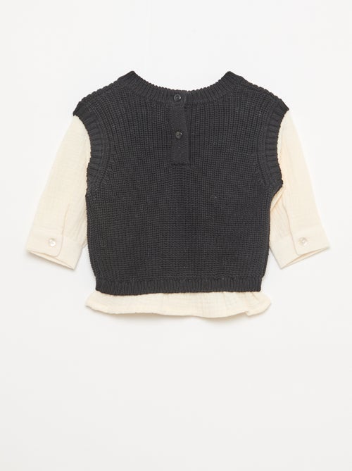 Pull 2 en 1 en tricot et double gaze de coton - Kiabi Pull 2 en 1 en tricot et double gaze de coton - Kiabi