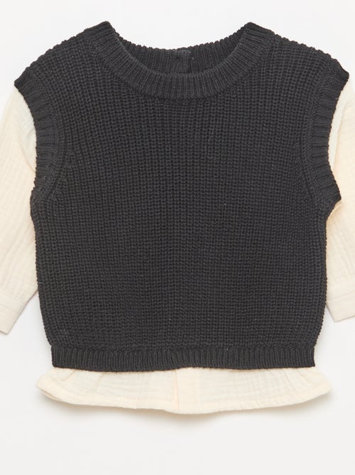 Pull 2 en 1 en tricot et double gaze de coton - Kiabi Pull 2 en 1 en tricot et double gaze de coton - Kiabi