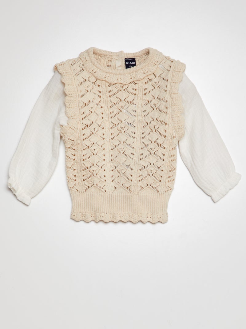 Pull 2-en-1 façon chemisier Beige - Kiabi