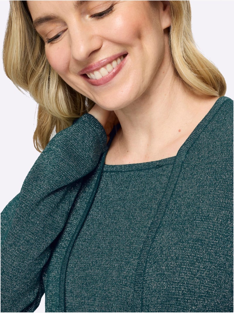 Pull 2 En 1 Fil Argenté Brillant Couleur Argenté - Taille Standard - Moda Vilona Bleu Gris - Kiabi