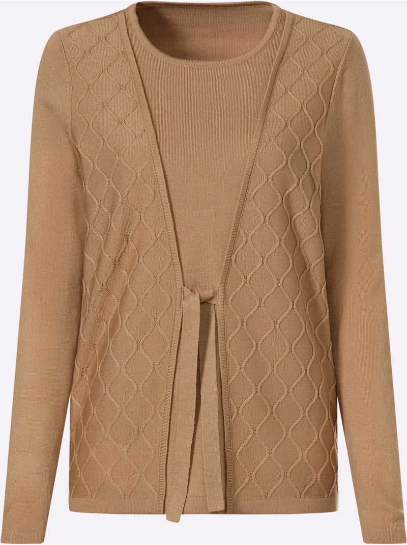 Pull 2 En 1 Lien à Nouer - Taille Standard - Moda Vilona Beige - Kiabi