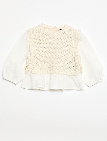 Pull 2 en 1 maille tricot + double gaze de coton