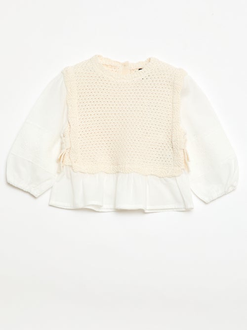 Pull 2 en 1 maille tricot + double gaze de coton - Kiabi