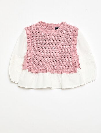 Pull 2 en 1 maille tricot + double gaze de coton