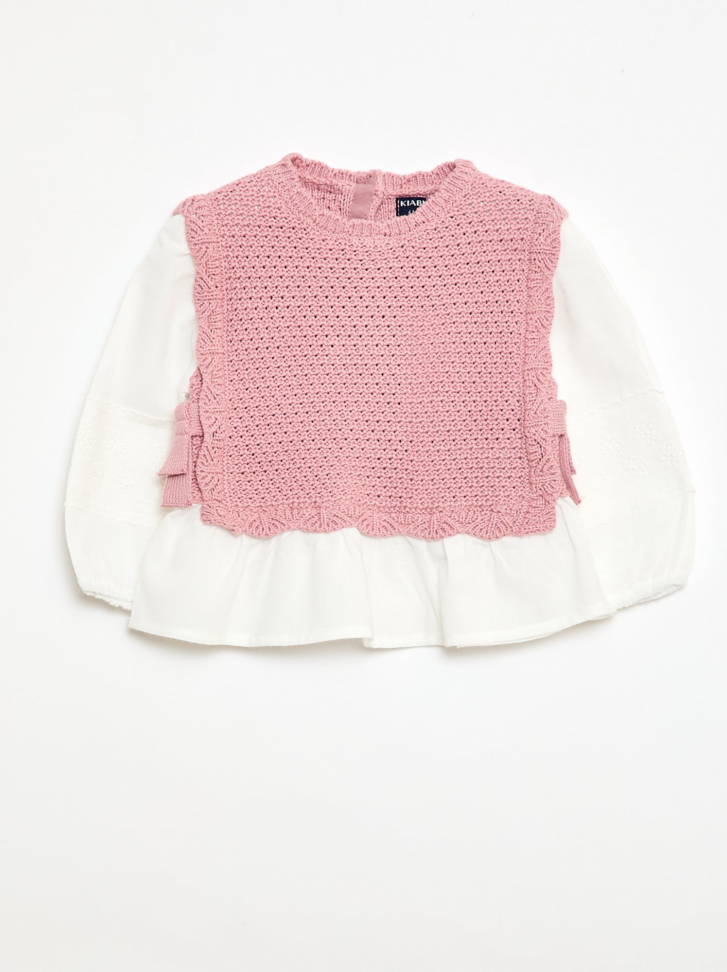 Pull 2 en 1 maille tricot + double gaze de coton
