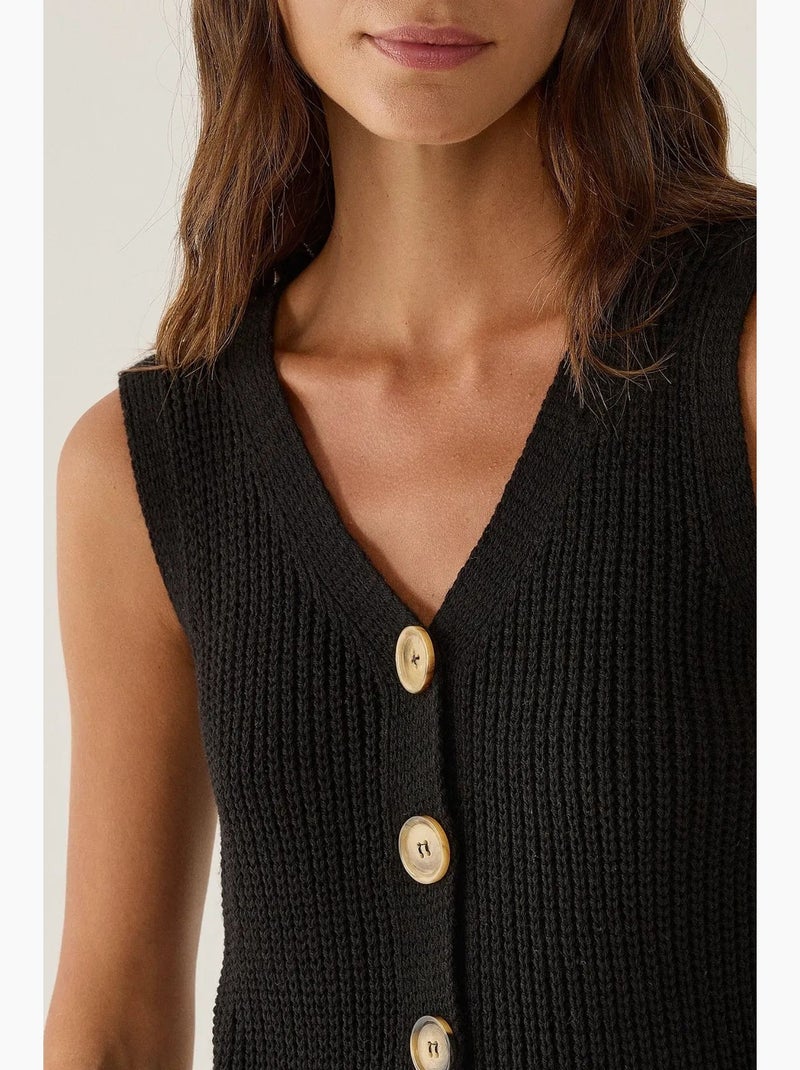 Pull à boutons en tricot hiccup Noir - Kiabi
