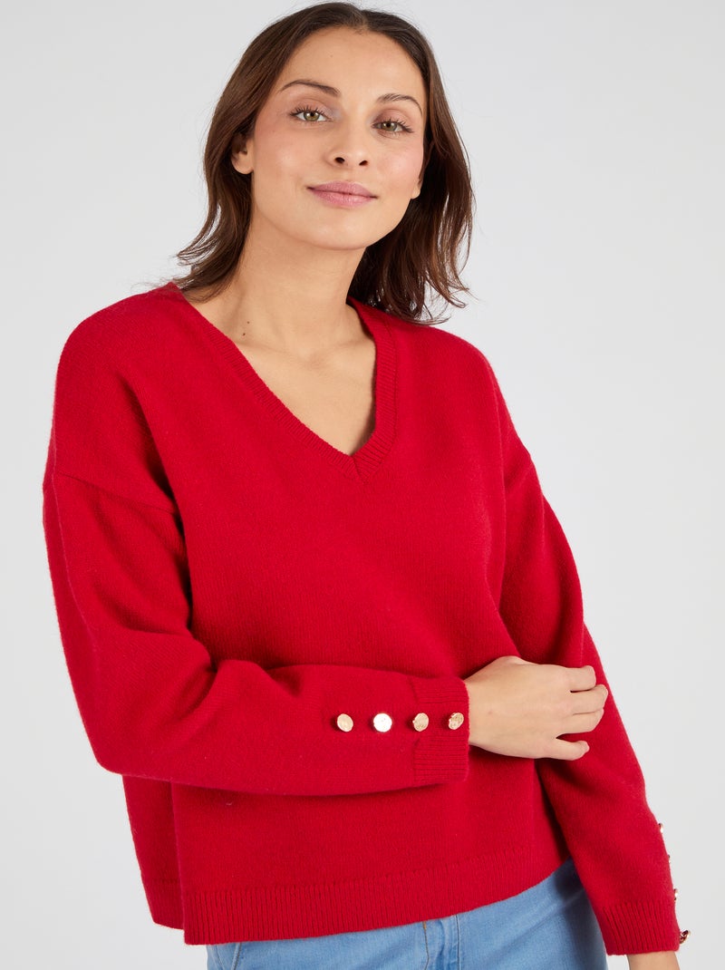 Pull à boutons uni ou imprimé animalier - Damart Rouge - Kiabi