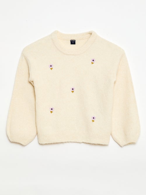 Pull à broderies fleurs - Kiabi