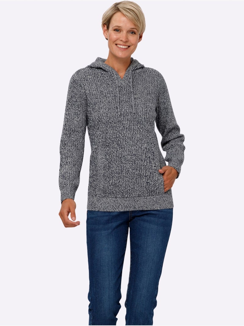 Pull à capuche aspect côtelé mode - taille standard - moda vilona Noir Bleu marine Blanc - Kiabi