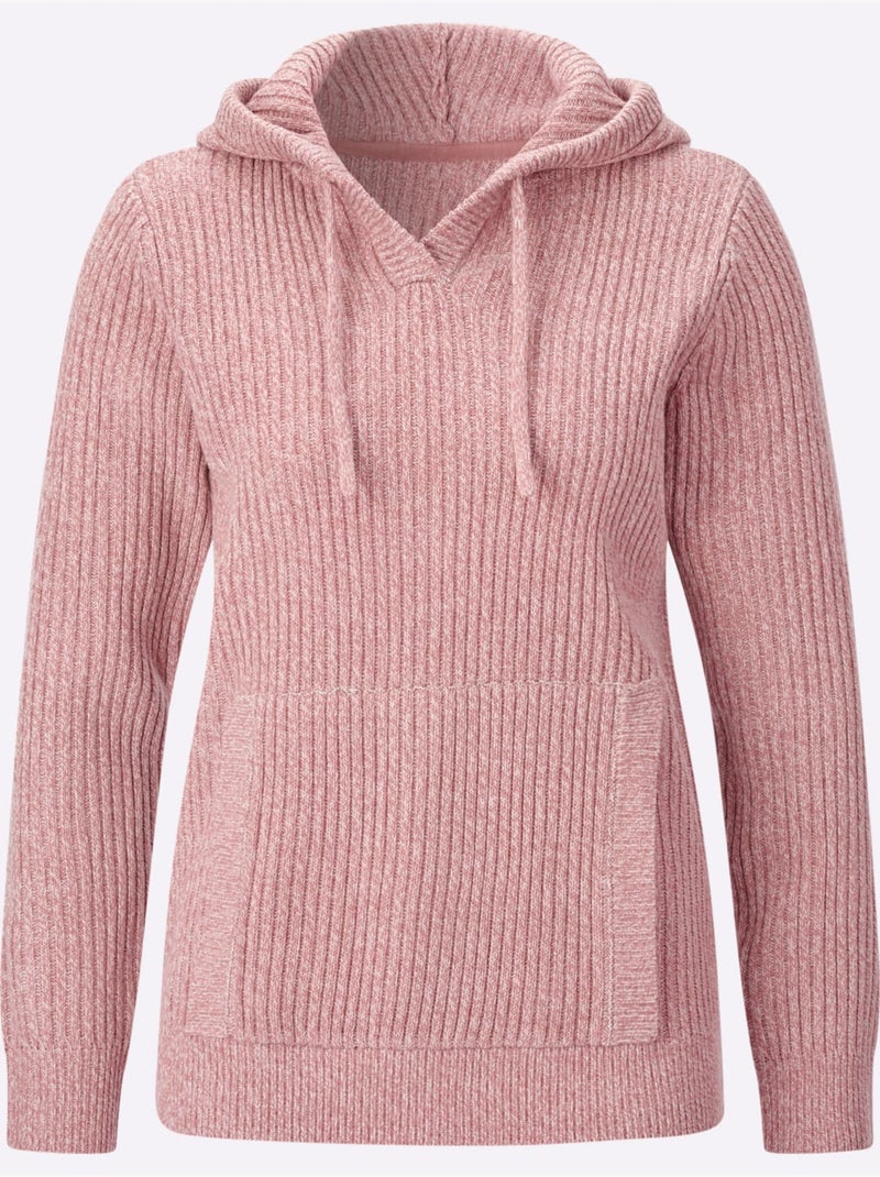 Pull à capuche aspect côtelé mode - taille standard - moda vilona Rose/Blanc - Kiabi