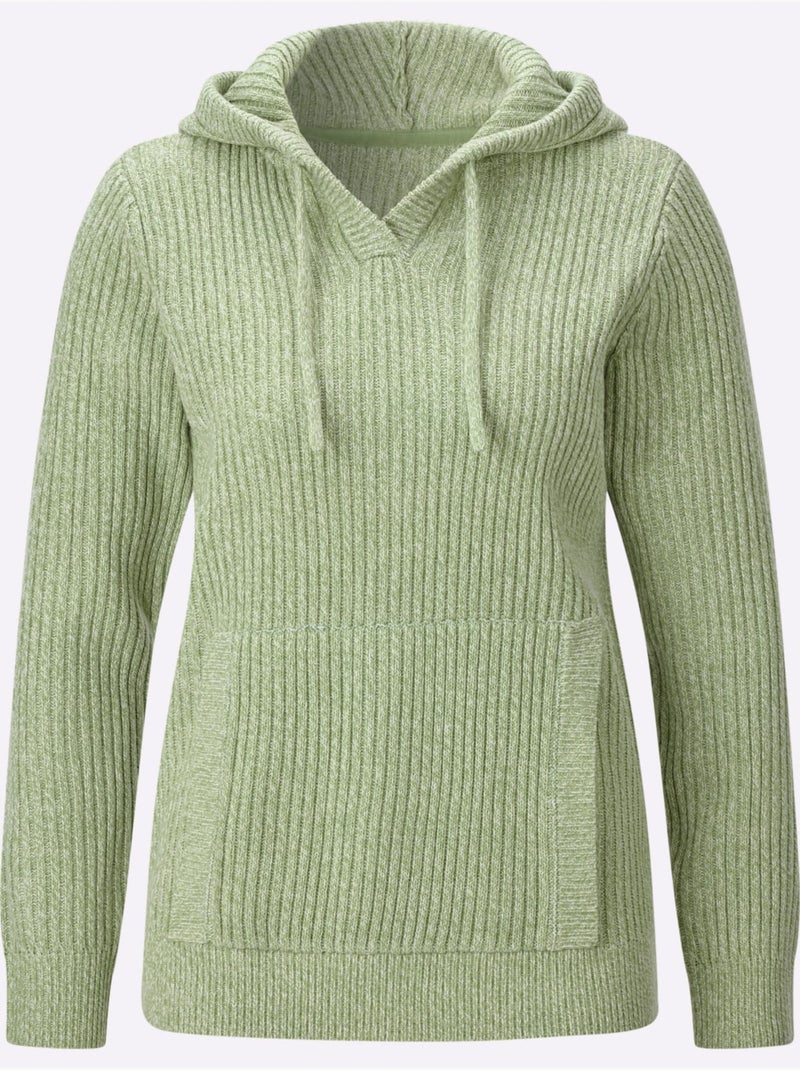 Pull à capuche aspect côtelé mode - taille standard - moda vilona Vert eucalyptus - Kiabi