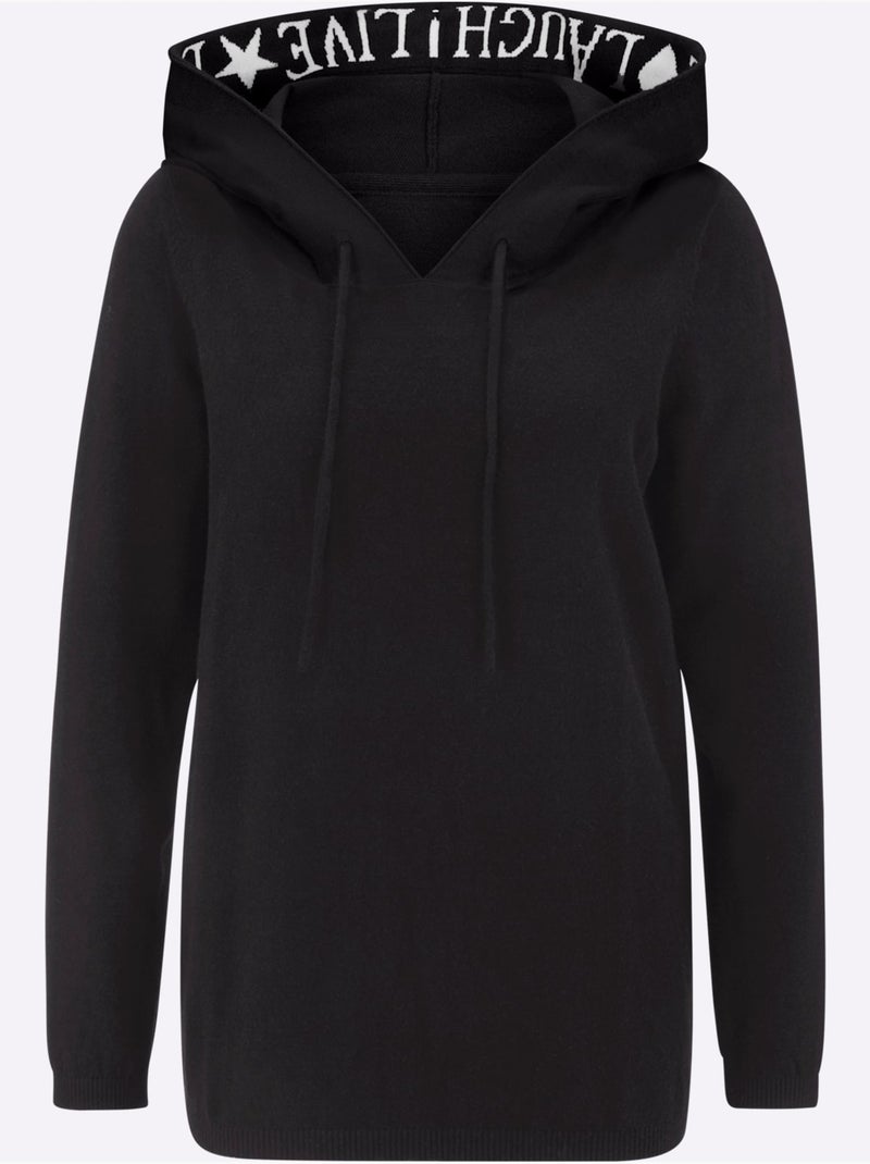 Pull à Capuche Capuche Avec Coulisse Et Lien à Nouer - Taille Standard - Helline Noir - Kiabi
