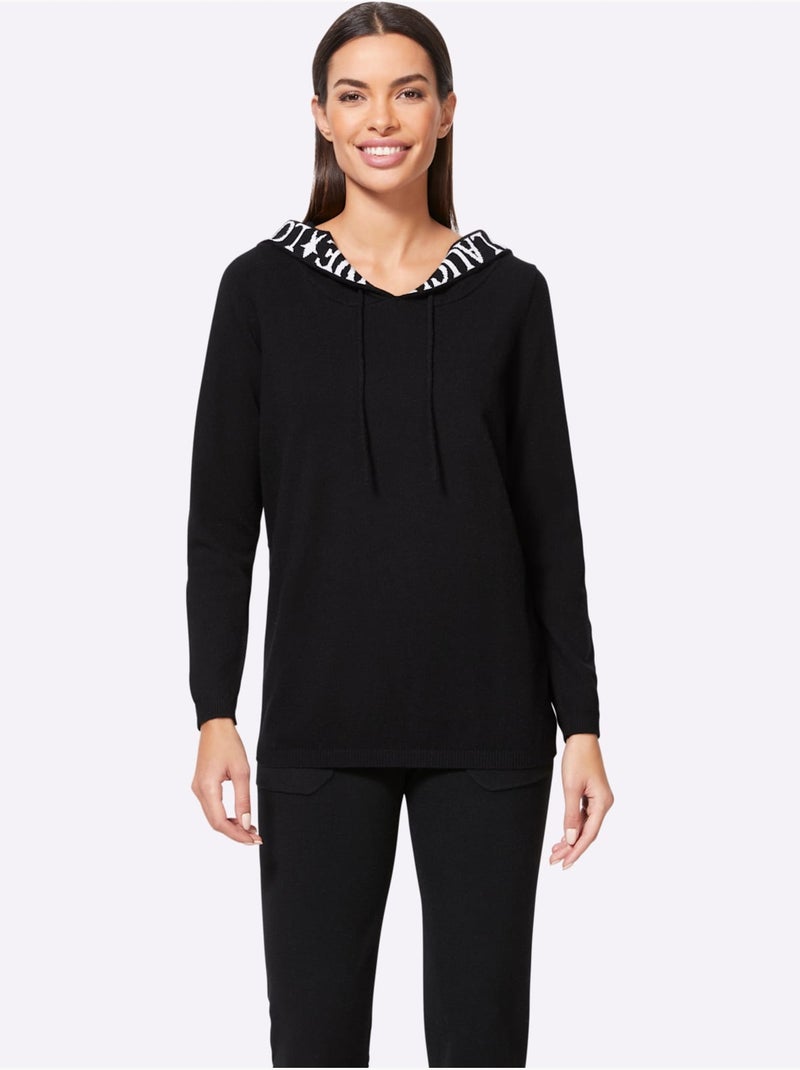 Pull à Capuche Capuche Avec Coulisse Et Lien à Nouer - Taille Standard - Helline Noir - Kiabi