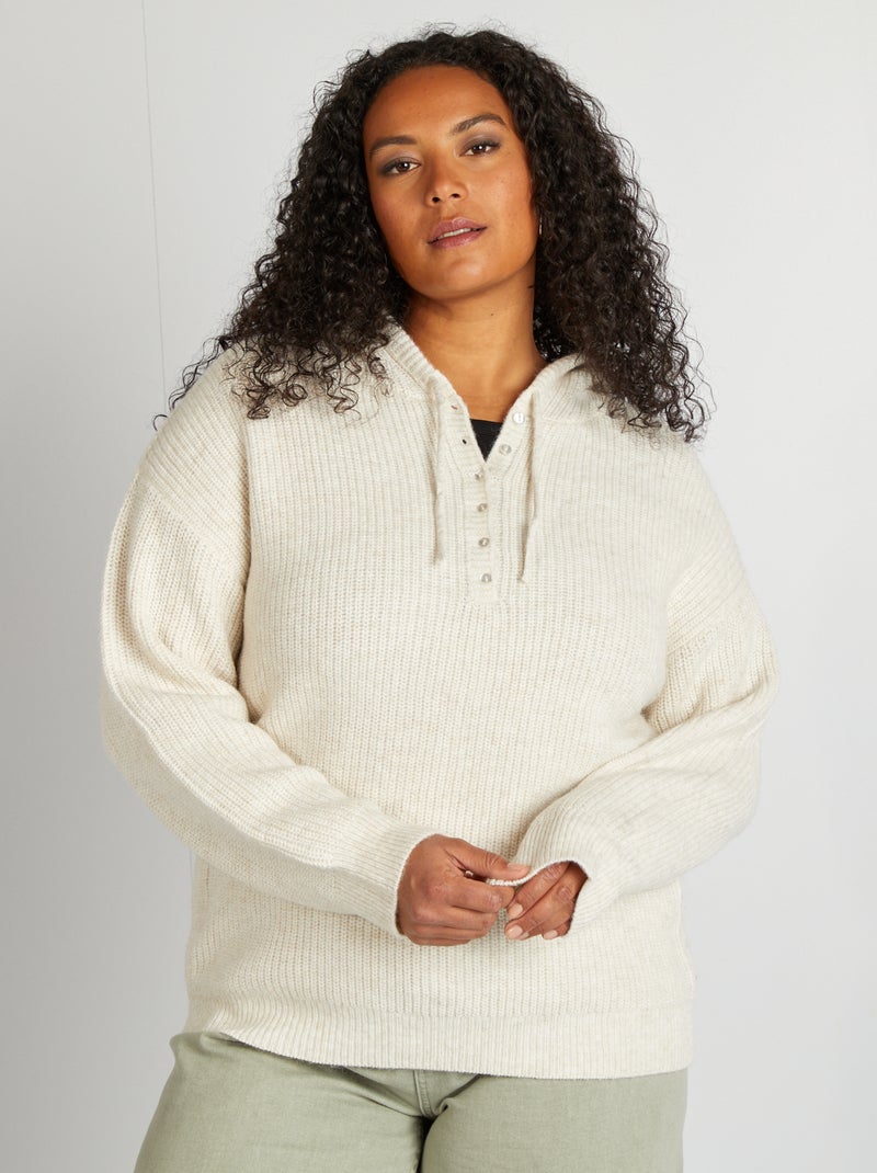Pull à capuche en maille Beige - Kiabi