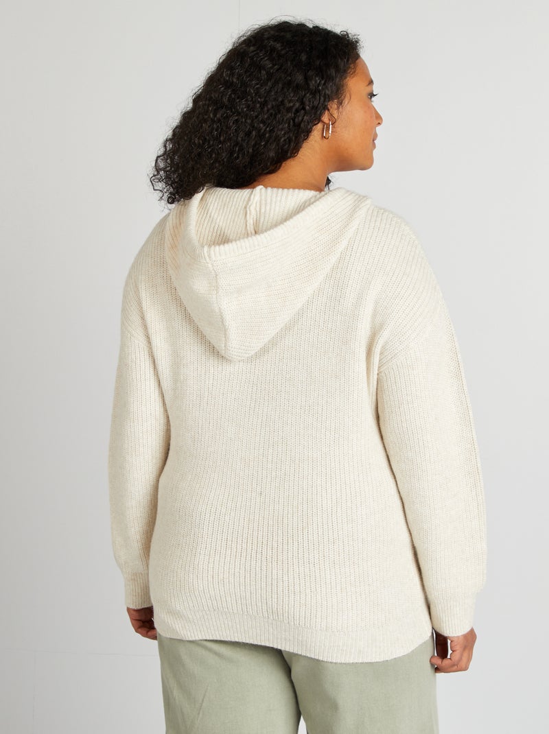 Pull à capuche en maille Beige - Kiabi