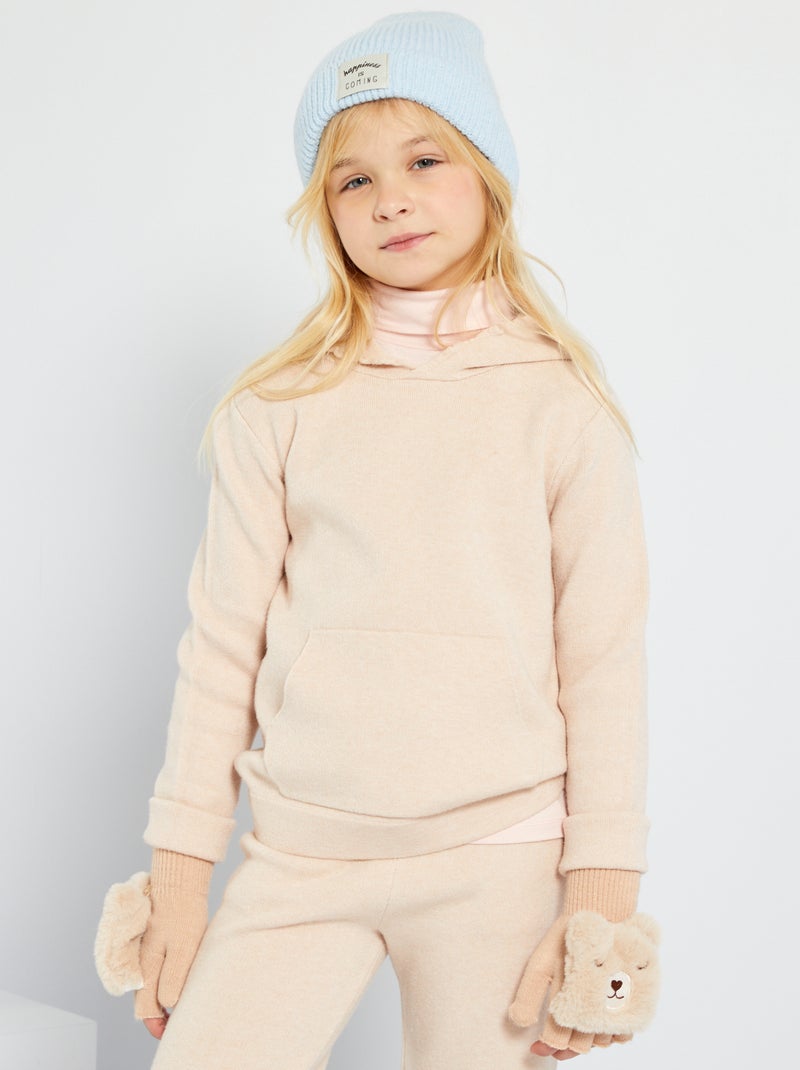Pull à capuche en maille beige - Kiabi