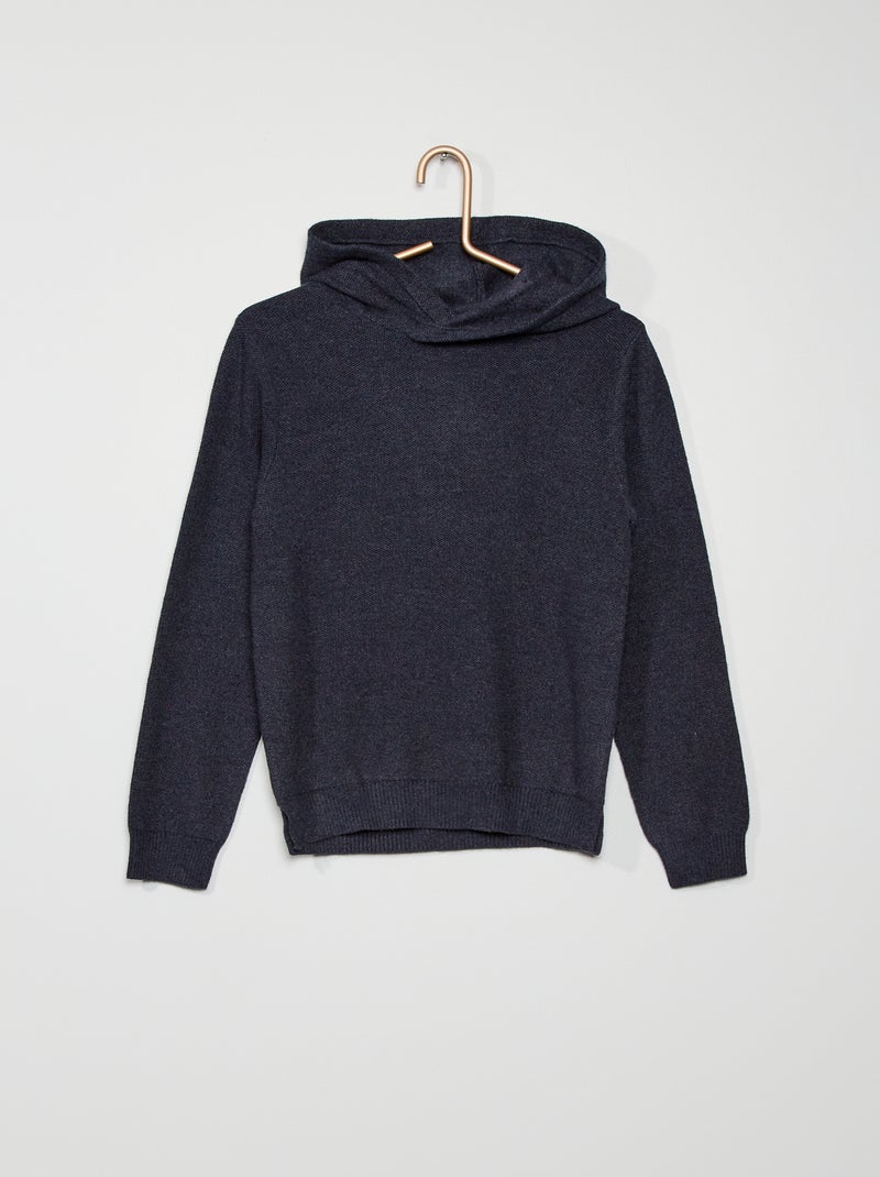 Pull à capuche en maille douce bleu - Kiabi