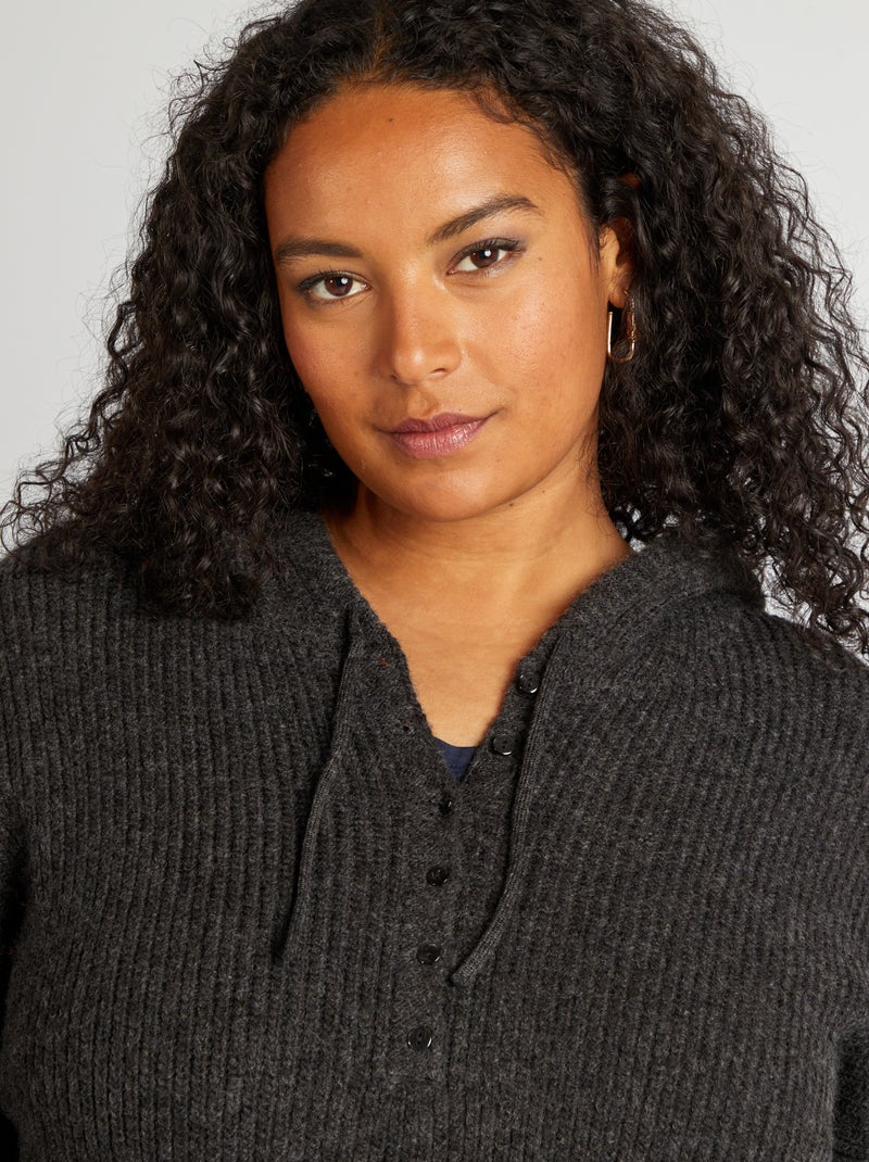 Pull à capuche en maille Gris - Kiabi