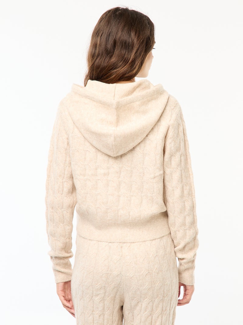 Pull à capuche torsadé Beige - Kiabi