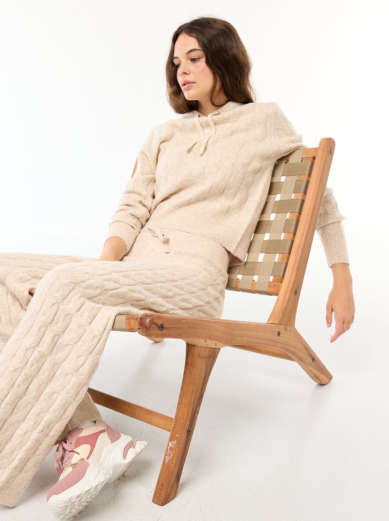 Pull à capuche torsadé Beige - Kiabi