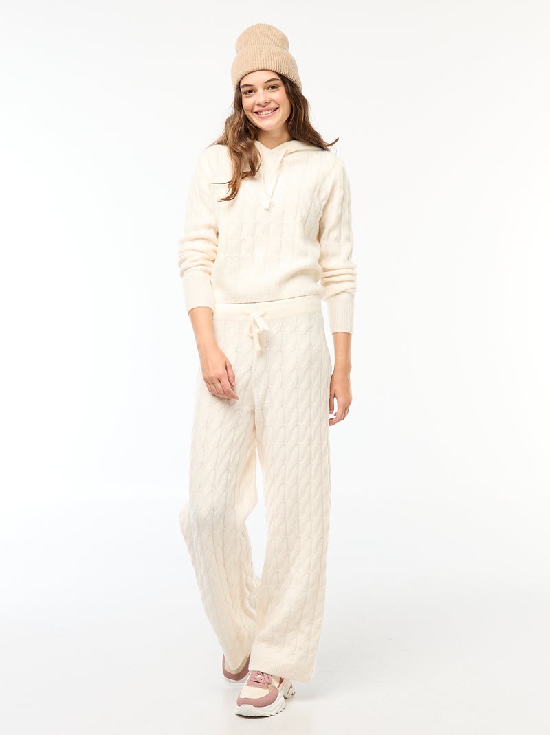 Pull à capuche torsadé Ecru - Kiabi