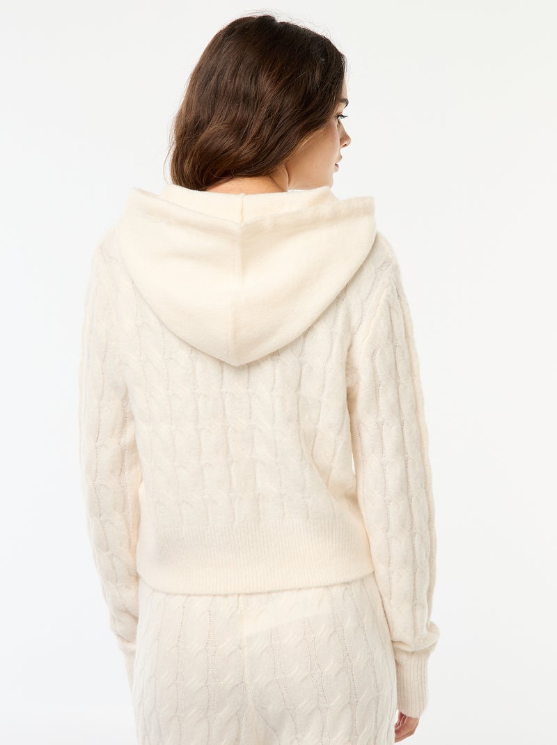 Pull à capuche torsadé Ecru - Kiabi