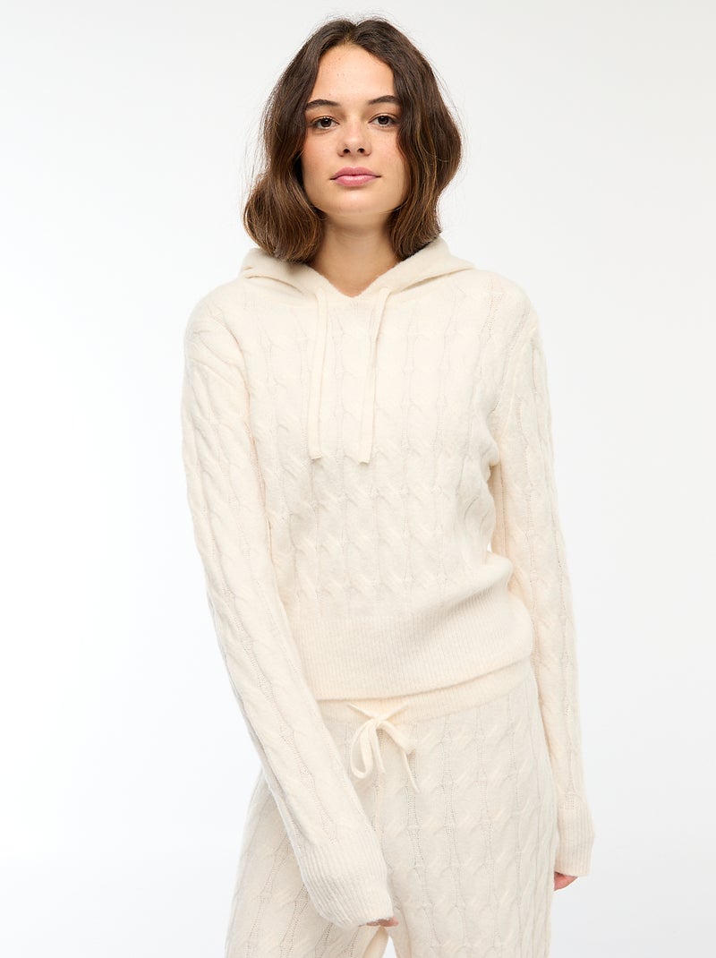 Pull à capuche torsadé Ecru - Kiabi