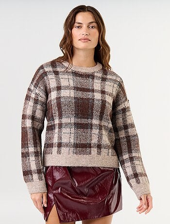 Pull à carreaux à col rond