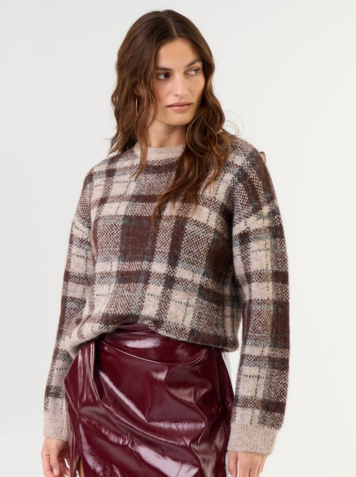 Pull à carreaux à col rond - Kiabi